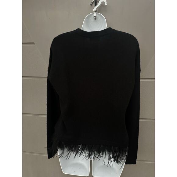 C by Bloomingdale's Black Ostrich Feather Trim Cashmere Crewneck Sweater Sz S - Picture 9 of 15